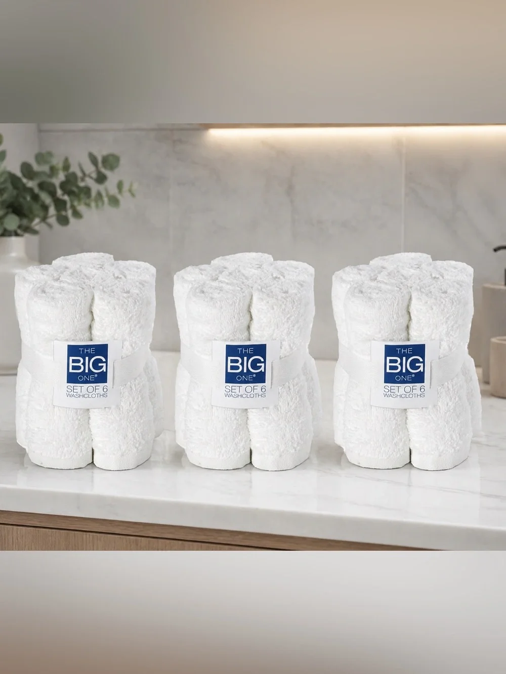 3x The Big One Washcloths Face Cloths 6 Pack 100% Cotton